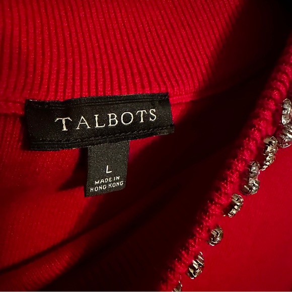 Talbot's Rhinestone Embellished Neck Red Sweater size large - Picture 3 of 5